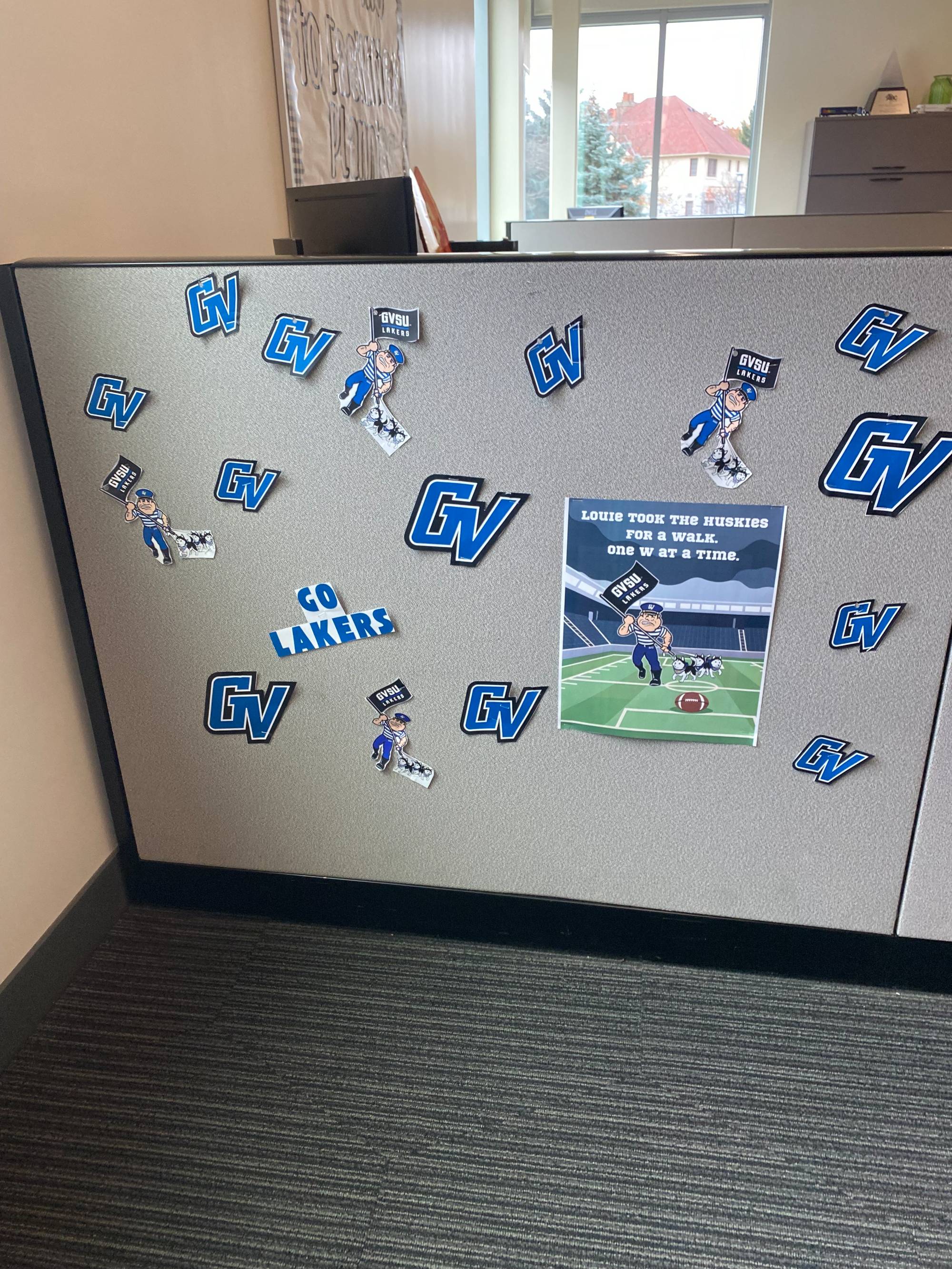 Facilities Planning Homecoming decorations, "Go Lakers" and GV logo cutouts